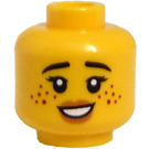 LEGO Жълто Женски пол Глава с Smile и Freckles (Вдлъбната плътна шпилка) (3626 / 101003)