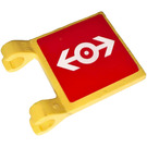 LEGO Geel Vlag 2 x 2 met Trein logo Wit Aan Rood Background Sticker zonder uitlopende rand (2335)