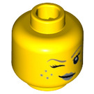 LEGO Jaune Genie Girl Diriger avec Argent Lipstick, Winking et Freckles (Goujon solide encastré) (3626 / 18194)