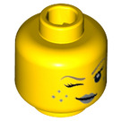 LEGO Gelb Genie Mädchen Kopf mit Silber Lipstick, Winking und Freckles (Vertiefte feste Noppen) (3626 / 18194)