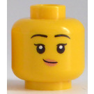 LEGO Amarillo Chica Minifigura Cabeza con Smirk (Espiga sólida hueca) (3626)