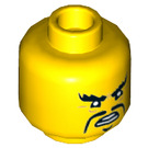 LEGO Geel Hoofd met Zwart Eyebrows, Zwart Lang Asian Mustache (Verzonken solide nop) (3626 / 34014)