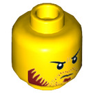 LEGO Geel Hoofd met Zwart Eyebrows, Dark Rood Sideburns en Stubble (Verzonken Solid Stud) (3626 / 34334)