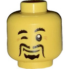 LEGO Yellow Head with Black Fu Manchu Moustache and Winking Eye (Recessed Solid Stud) (3626 / 74262)