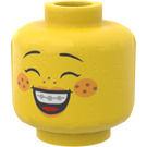 LEGO Jaune Diriger avec Bright Light Orange Cheeks et Smile avec Braces (Goujon solide encastré) (3626 / 96720)