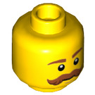 LEGO Yellow Head with Brown Eyebrows and Handlebar Moustache (Recessed Solid Stud) (3626 / 27041)