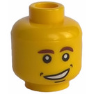 LEGO Gul Hoved med Brun Eyebrows, Open Side Smile (Sikkerheds knops) (3626)