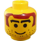 LEGO Yellow Head with Brown Hair and Thick Arched Eyebrows (Safety Stud) (3626)