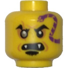 LEGO Amarillo Cabeza con Dark Morado Serpiente Tattoo, Derecha Eyebrow Scar, Open Boca con Fangs (Espiga sólida hueca) (3626)