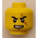 LEGO Yellow Head with Gritted Teeth and Scar on Left Eye (Kai) (Recessed Solid Stud) (3626)