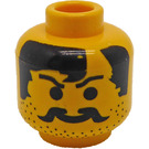 LEGO Gelb Kopf mit Moustache, Stubble und Schwarz split Pony (Sicherheitsbolzen) (3626)