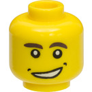 LEGO Yellow Head with Open Lopsided Smile with Dimples and Dark Brown Eyebrows (Recessed Solid Stud) (3626)