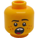 LEGO Geel Hoofd met Open Mouth met Twee Tanden en Freckles (Verzonken Solid Stud) (3626)