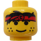 LEGO Geel Hoofd met Rood Headband, Zwart Haar, en Freckles (Veiligheids Stud) (3626)