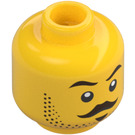 LEGO Gul Huvud med Stubb, Handlebar Mustache och Serious/Scared Expression (Infälld solid knopp) (3626 / 101383)