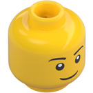 LEGO Yellow Head with Thin Smile, Black Eyes with White Pupils and Thin Black Eyebrows Pattern (Safety Stud) (11405 / 14967)