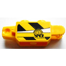 LEGO Yellow Hinge Brick 1 x 2 Vertical Locking Double with Black and Yellow Danger Stripes and 'WR' Logo Sticker (30386)
