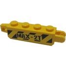 LEGO Yellow Hinge Brick 1 x 4 Locking Double with Black Danger Stripes and 'Max - 2T' Sticker (30387)