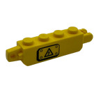 LEGO Yellow Hinge Brick 1 x 4 Locking Double with Black Electricity Danger Sign on Transparent Background Left Side Sticker (30387)