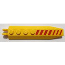 LEGO Yellow Hinge Plate 1 x 8 with Angled Side Extensions with Red Diagonal Stripes Left Sticker (Round Plate Underneath) (14137)