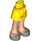 LEGO Geel Heup met Basic Gebogen Skirt met Zilver Shoes (Dik Scharnier) met dik scharnier (35634)