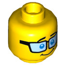 LEGO Geel Jungle Scientist Hoofd met Glasses (Verzonken Solid Stud) (3626 / 32621)
