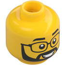 LEGO Gul Mann Hode med Svart Skjegg, Bred Glis og Briller (Forsenket solid knott) (3626 / 101365)