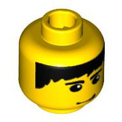 LEGO Gul Mann Hode med Svart Hår, Eyebrows, og Smirk Mønster (Sikkerhetsknott) (3626 / 44749)