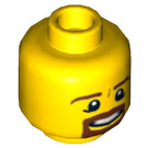 LEGO Geel Male Hoofd met Brown Squared Beard, Open Mouth met Tanden en Wit Pupils Patroon (Verzonken Solid Stud) (3626 / 12784)