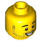 LEGO Yellow Male Head with Stubble and Wide Grin (Recessed Solid Stud) (3626 / 38344)