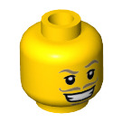 LEGO Geel Mannelijk Hoofd met Dun Snor en Breed Mond Patroon (Verzonken solide nop) (3626 / 18178)