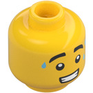 LEGO Yellow Male Head with Three Sweat Drops, Thick Eyebrows and Clenched Grin (Recessed Solid Stud) (3626 / 98261)