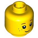 LEGO Gelb Minifig Kopf mit Schwarz Eyelashes, Brown Eyebrows, Freckles Muster (Einbau-Vollbolzen) (20393 / 30973)