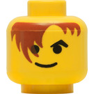 LEGO Yellow Minifig Head with Brown Hair over Eye and Black Eyebrows (Safety Stud) (3626)