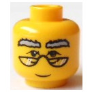 LEGO Yellow Minifig Head with Half-Moon Glasses and Grey Eyebrows (Safety Stud) (3626 / 50897)