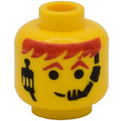 LEGO Geel Minifig Hoofd met Headset Over Rood Oranje Haar & Eyebrows (Veiligheids Stud) (3626)