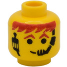 LEGO Geel Minifiguur Hoofd met Koptelefoon Over Rood Oranje Haar & Eyebrows (Veiligheidsnop) (3626)