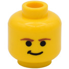 LEGO Gul Minifigur Hode med Smirk og Brun Eyebrows (Sikkerhetsknott) (49035 / 90384)