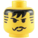 LEGO Gul Minifig Hoved med Smirk & Sort Moustache (Sikkerheds knops) (3626)