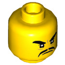 LEGO Gul Minifigur Huvud - Angry Expression med Tjock Svart Eyebrows och Mustache (Infälld solid knopp) (3626 / 34339)