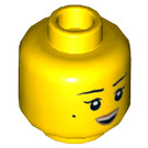 LEGO Yellow Minifigure Head Dual Sided with Black Eyebrows, Beauty Spot and Dark Tan Lips - Open Mouth Smile/Scowl (Recessed Solid Stud) (3626 / 34322)