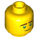 LEGO Gelb Minifigur Kopf (Lloyd) mit Braun Eyebrows, Grün Augen, Lopsided Smile / Concerned Dual Expression (Vertiefte feste Noppen) (3626 / 34547)