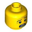 LEGO Yellow Minifigure Head Scared with Wrinkles, Raised Left Eyebrow and Open Mouth (Safety Stud) (3626 / 94583)
