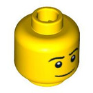 LEGO Gul Minifigur Huvud Smiling med Tunn Flin och Eyebrows (Infälld solid knopp) (3626 / 93394)