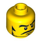 LEGO Geel Minifiguur Hoofd Stern Expression met Zwart Sideburns en Snor (Veiligheidsnop) (3626 / 93412)