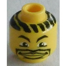 LEGO Gul Minifigur Hode med Svart Hår og Bart, Tykk Lips (Sikkerhetsknott) (3626)