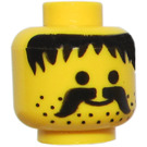 LEGO Amarillo Minifigura Cabeza con Negro bigote y Barba corta (Espiga de seguridad) (3626)