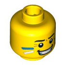 LEGO Keltainen Minihahmo Pää jossa Sininen ja Valkoinen Kasvomaali Raidat päällä Cheeks (Upotettu kiinteä nuppi) (3626 / 93414)