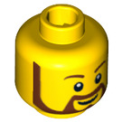 LEGO Gelb Minifigur Kopf mit Braun Bart und Smile (Vertiefte feste Noppen) (12486 / 89510)