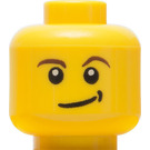 LEGO Geel Minifigure Hoofd met Brown Eyebrows en Lopsided Smile en Zwart Dimple (Veiligheids Stud) (14807 / 19546)